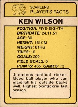 1981 Scanlens #114 Ken Wilson Back